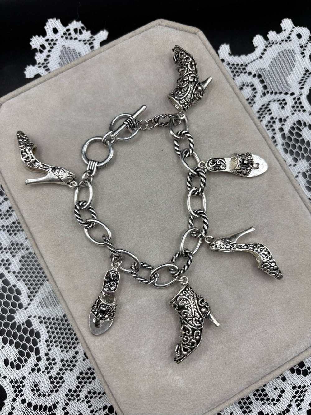 Vintage Silver-Tone High Heel Charm Bracelet - Toggle Clasp